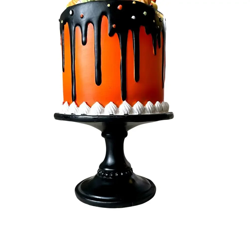 Ghoulish Halloween Candy Corn Ghost Cake Decor 13in Resin Black & Orange NEW